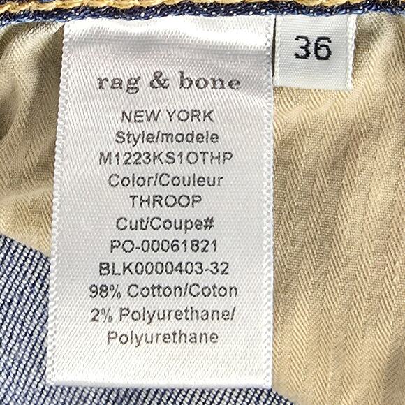 RAG & BONE NEW YORK MEN'S BLUE FIT 2 SLIM JEANS SIZE 36 THROOP COTTON BLEND - Picture 7 of 12